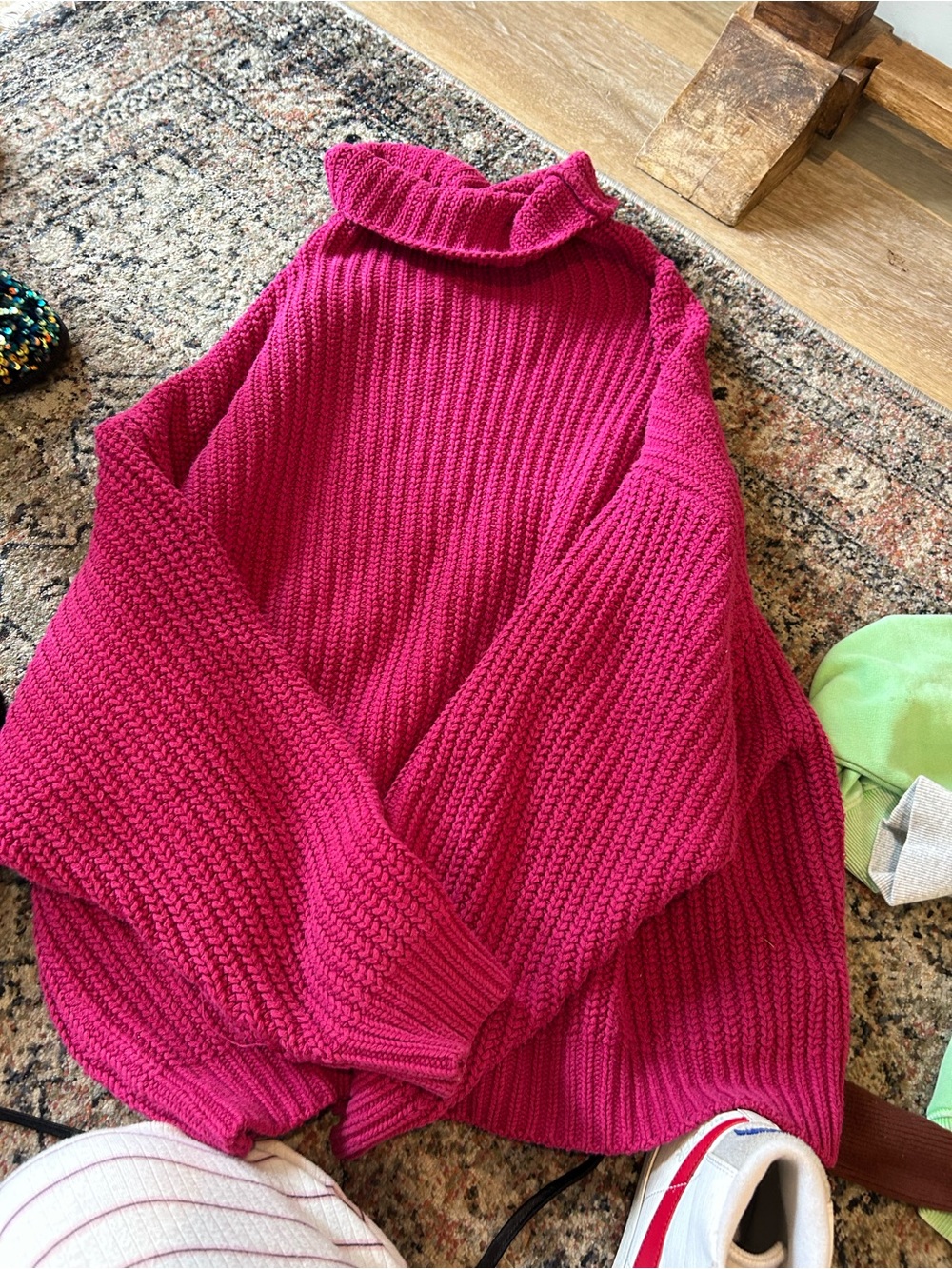 Free People Bright Fuchsia Ribbed Turtleneck Sweater
